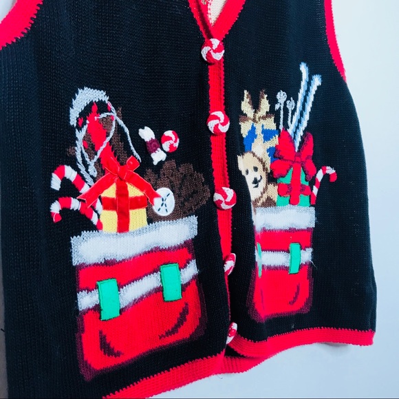 Vintage Retro Tacky Santa Christmas Sweater Vest - Picture 2 of 3